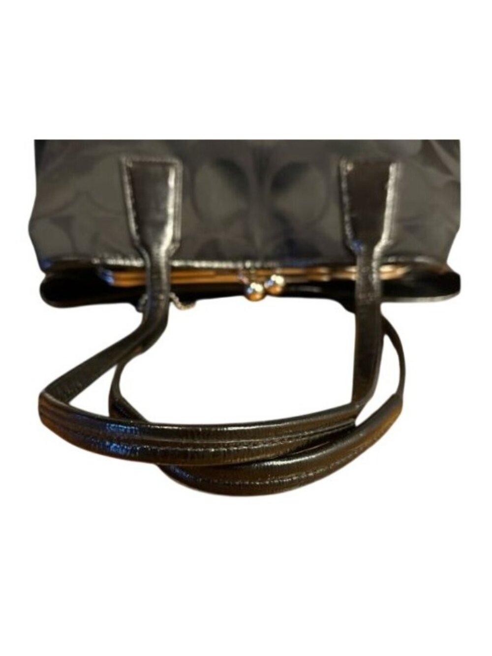 Coach 2011 black canvas & leather floral applique framed kisslock satchel tote - Picture 9 of 9
